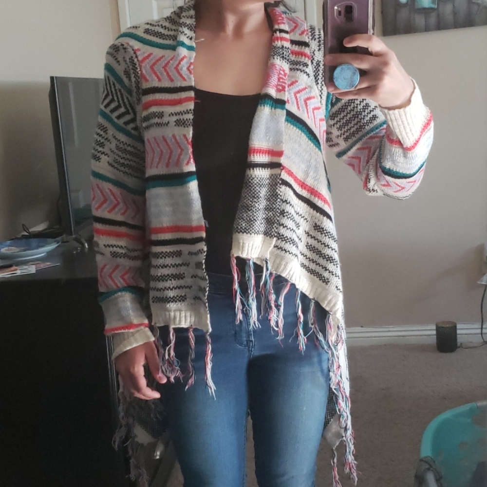 Fun, colorful shawl type sweater, XL